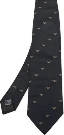 Emporio Armani Zijden stropdas met adelaarpatroon - Zwart