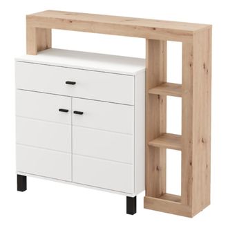 Dmora Aparador Banos, Mueble Con Caj&oacute;n, 5 Estantes, Puerta Abatible, Corredizo, 106x35x101h Cm Blanco