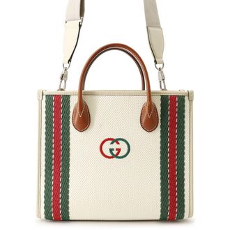 Gucci Multi-Color White Canvas Leather Handbag Tote Bag (Pre-Owned)
