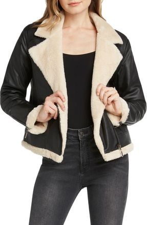 Matty M Faux Fur Lined Faux Leather Moto Jacket in Black at Nordstrom Rack, Size X-Large