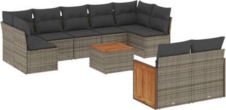 vidaXL Set De Sof&aacute;s De Jard&iacute;n 10 Pzas Con Cojines Rat&aacute;n Sint&eacute;tico Gris Vidaxl