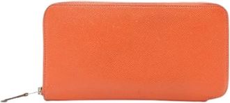 Herm&egrave;s Pre-owned Epsom Rose Jaipur Palladium Astrologie Nouvelle Azap Silk-in Lange Portemonnee - Dames - Vintage Accessoires - Oranje - ONE Size - Leer - Vi