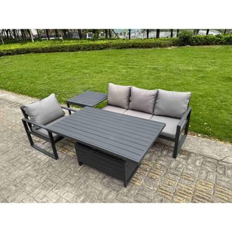 Fimous Aluminum 4 Piece Lounge Seating Set with Lifting Table & Side Table in Dark Grey
