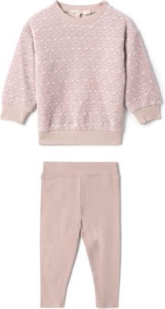 Lola Cotton Velour Cherry Print Two Piece Sweatshirt and Matching Leggings Set in Mauve at Nordstrom, Size 18M