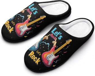 Generic Lets Rock Guitar Music Womens Slippers Warm House Slippers Indoor House Shoes with Anti-Skid Rubber Sole