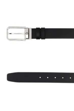 Montblanc Mens Black Leather Reversible Belt Blackblack Cinture
