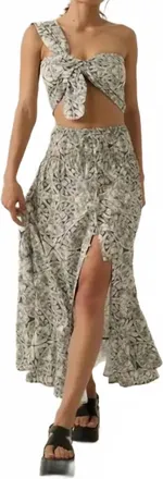 Promesa Abstract Floral Smocked Half-Button Drawstring Maxi Skirt In Midnight