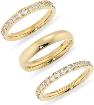 Nordstrom Set of 3 Waterproof Cubic Zirconia Stackable Rings in Clear- Gold at Nordstrom, Size Medium