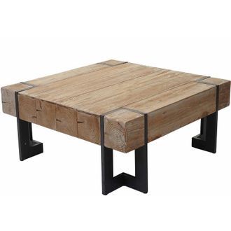 Hhg Nunca usado] Mesa de centro HHG 887, mesa de salón, madera de abeto maciza rústica certificada mvg, color natural 70x70cm