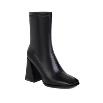 Generic Womens Stretch Casual Daily Ankle Boots - Slip-On Chunky Block Heel Booties,Black,7.5 UK