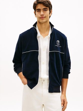 Tommy Hilfiger Mens Monogram Crest Velour Track Jacket - Navy - L