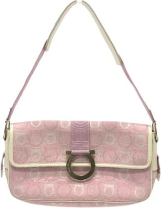 Ferragamo Pre-owned Shoulder Bags, female, Pink, Size: ONE SIZE Pre-owned Canvas Shoulder Bag