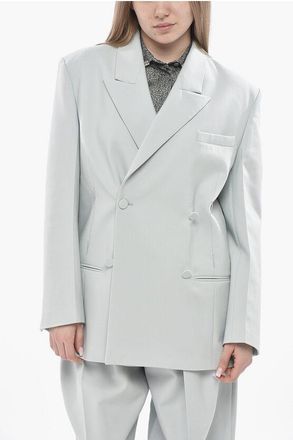 Super Blond Oversized Double-Breasted Stretch Virgin Wool Blazer size 40