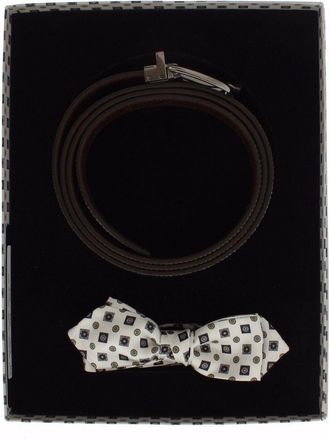 Dolce & Gabbana White Silk Bowtie Leather Men Belt Gift Mens Box