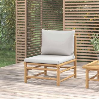 vidaXL Sof&aacute; Central De Jard&iacute;n Bamb&uacute; Con Cojines Gris Claro Vidaxl