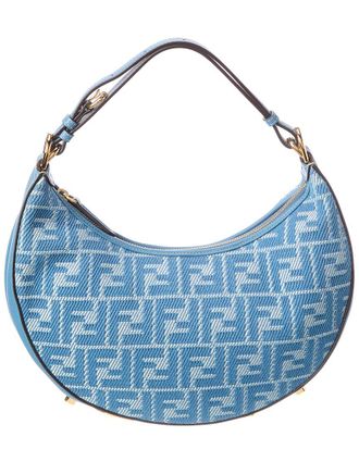 Fendi Fendi Ff Monogram Leather & Jacquard Hobo Bag
