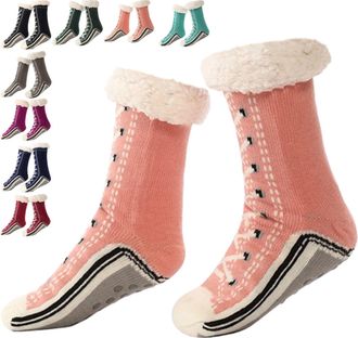 Generic Ultra-Thick Cute Slipper Home Socks, Women Winter Warm Non Slip Cozy Fuzzy Slipper Home Socks With Grippers (Pink)