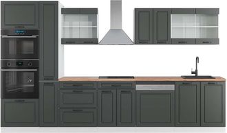 Vicco Mueble De Cocina R-line, Antracita Casa De Campo/blanco, 350 Cm Con Armario Alto, Et Roble