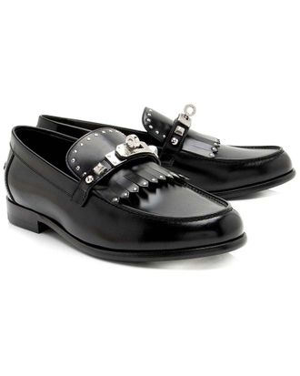 Herm&egrave;s Womens Calfskin Leather Calfskin Studded Fringe Destin Loafer (Authentic Pre-Loved)