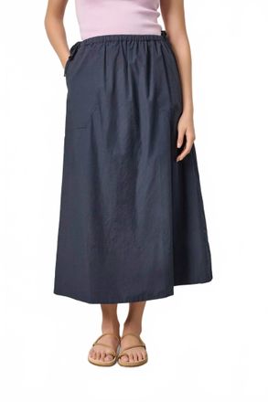 Lilla P Poplin A-Line Midi Skirt In Navy