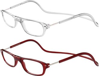 TBOC Pack: Reading Glasses Eyeglasses Eyewear - (Two Units) Transparent and Burgundy Frame +1.50 Optical Power Magnetic Adjustable Neck Hanging Presbyopia 