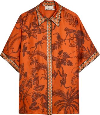 Alemais Alemais Monkey Dance Printed Satin Shirt - Rust - 16 (UK16 / XL)
