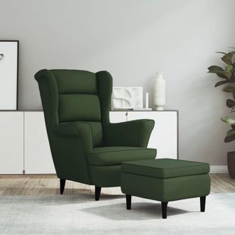 vidaXL Vidaxl - Sill&oacute;n Orejero Y Taburete De Terciopelo Verde Oscuro