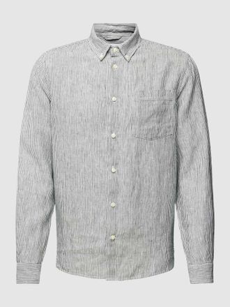 Knowledge Cotton Apparel Regular Fit Leinenhemd mit Brusttasche in Blau, Größe S