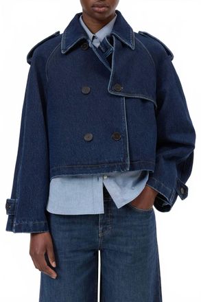 Closed Cropped Trench Coat In Dark Blue