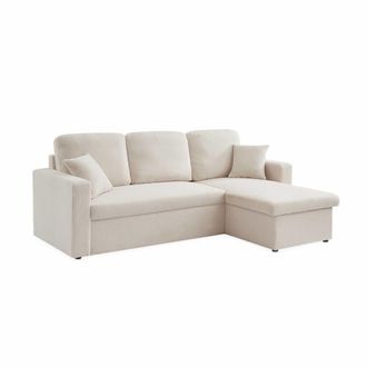 Sweeek Sof&aacute; cama esquinero de borreguito, 3 plazas, crema