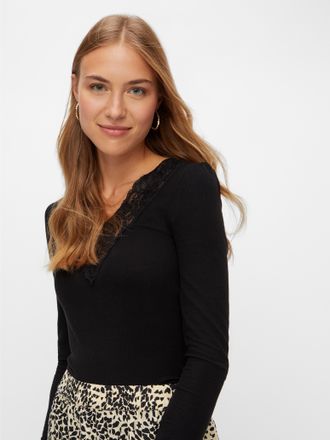 Pieces Langarmshirt PIECES PCSIRI LS TOP NOOS, Damen, Gr. XS, schwarz, Single Jersey, Obermaterial: 95% Viskose, 5% Elasthan, slim fit h&uuml;ftlang, V-Ausschnitt