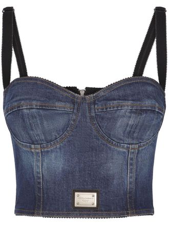 Dolce & Gabbana logo-plaque denim crop top - Blue