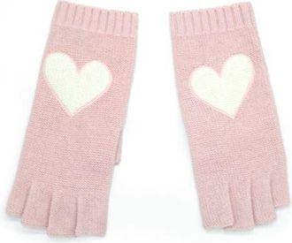 Portolano Cashmere fingerless gloves with heart patch in Pink/white at Nordstrom
