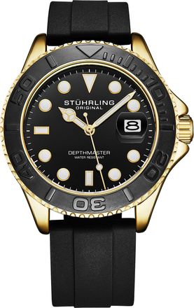 St&uuml;hrling Mens Depthmaster 4072 Aquadiver 42mm - Black/Gold Stainless Steel - One Size