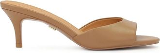 Kazar Slippers op een lage stilettohak in een lichtbruine kleur - Dames - Muiltjes - Bruin - 36 EU - Leer - Schoenen