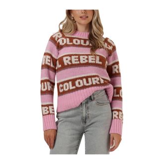 Colourful rebel Intarsia Gebreide Trui Ximenia - Dames - Ronde hals truien - Roze - XS - Truien & Vesten