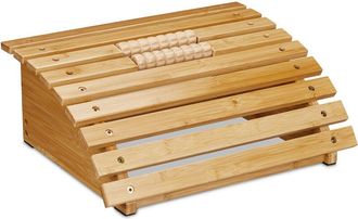 Relaxdays Desk Footrest, with Reflexology Rollers for Massage, Ergonomic Footstool, Relaxation, Bamboo, Wooden, Natural - Relaxdays