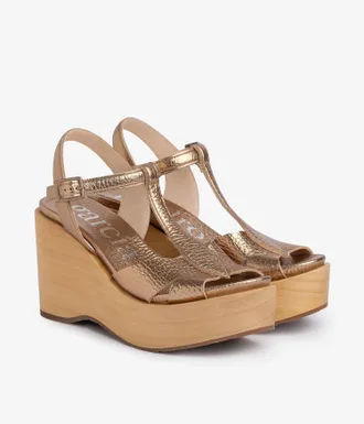 Pedro Garcia Metallic leather wedge sandal | Domiel | Fall winter 25 | PEDRO GARCIA
