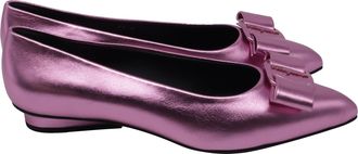 Ferragamo Viva Bow-Detailed Ballet Flats in Metallic Pink Calf Leather