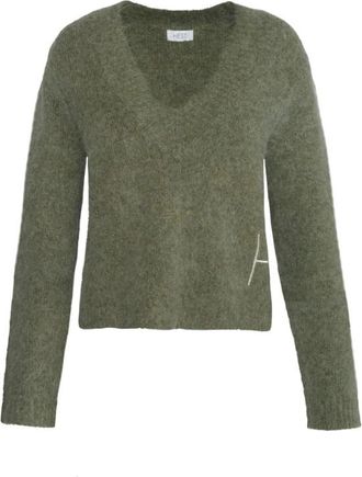 H&eacute;st Olijfgroene Sweater met H-detail - Dames - V-hals truien - Groen - XL - Nylon - Truien & Vesten