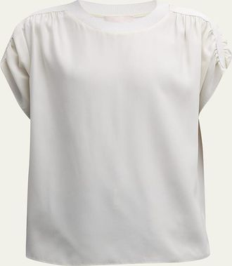 Cinq &agrave; Sept Lorainne Short Ruched-Sleeve Silk Top