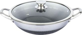 OEM Wok 40cm - Cheffinger - Panal De Abeja - Inox 18/10 - Tapa De Cristal Templado - Anti-rayaduras
