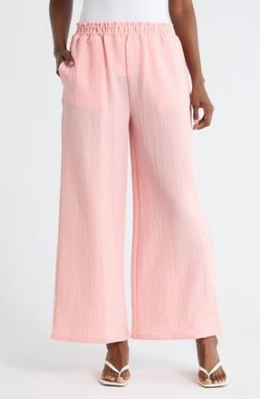 Bobeau Ruffle Pull-On Ankle Wide Leg Pants in Coral Pink at Nordstrom Rack, Size X-Large