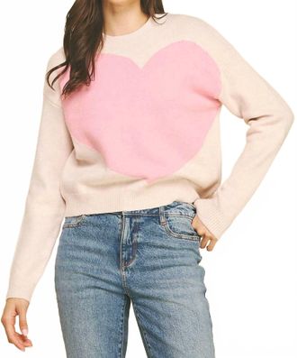 Pinch Design Heart Crew Neck Sweater In Light Pink