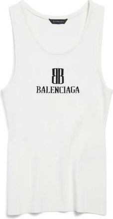 Balenciaga Geribbelde Tanktop met Logo - Dames - Tops zonder mouwen - Wit - L - Polyester - Tops