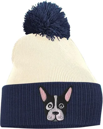 Bang Tidy Clothing Womens Pom Pom Beanie - French Bull Dog - French Navy and Off White