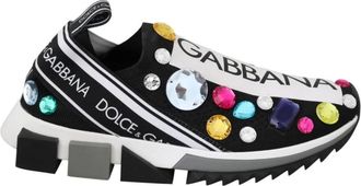 Dolce & Gabbana Kristal Detail Slip-On Sneakers - Dames - Sneakers - Veelkleurig - 35 EU - Katoen - Schoenen