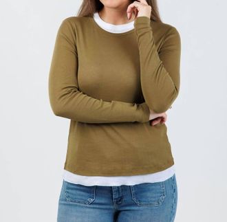 Elliott Lauren Double Talk Layered Tee In Olive
