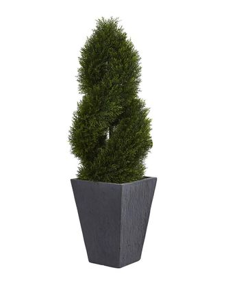 Nearly Natural 4Ft Cypress Double Spiral Uv-Resistant Topiary Artificial Tree In Planter (Indoor/Outdoor)
