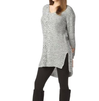 Papillon Step Hem Sweater With Cable Knit Design In Grey